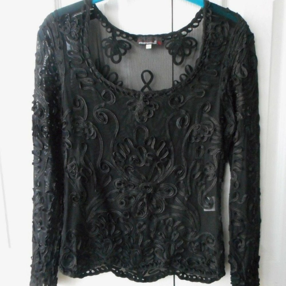 Elegant See Through Top With Ribbon Flower Design